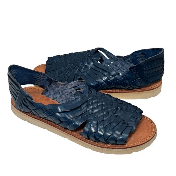 Brand X Huarache Sandals Womens 9 Blue Leather Woven Slip On Open Toe Comfort - Picture 2 of 8